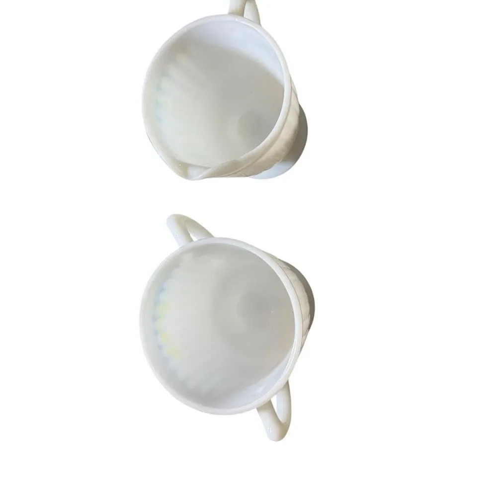 Macbeth Evans Glass PETALWARE White Monax Footed Sugar‎ Bowl Dish & Creamer Set